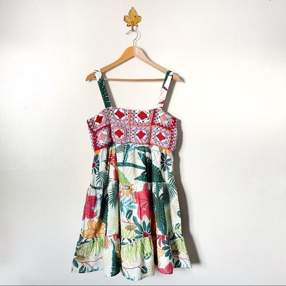 FARM Rio Dresses & Skirts - Farm Rio Crochet Tropical Floral tiered Mini Dress NWOT Medium